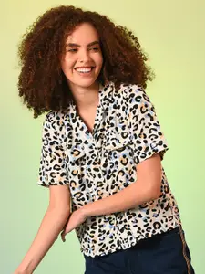 Campus Sutra Multicoloured Animal Print Shirt Style Top