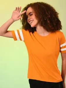 Campus Sutra Women Mustard Yellow Solid Cotton Casual Top