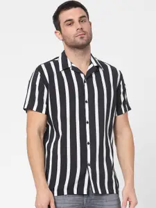 SELECTED Men Black & White Striped Casual Shirt