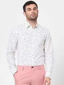 SELECTED Men White Slim Fit Floral Printed Cotton Casual Shirt
