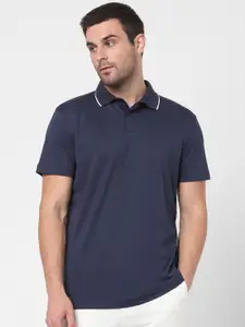 SELECTED Men Navy Blue Polo Collar Organic Cotton T-shirt