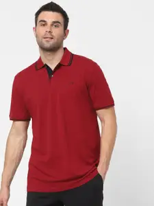 SELECTED Men Red Polo Collar Organic Cotton T-shirt