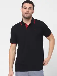 SELECTED Men Black Polo Collar Organic Cotton T-shirt