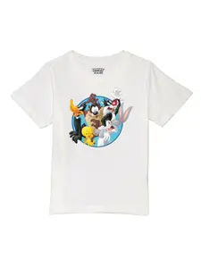 Looney Tunes by Wear Your Mind Boys White & Blue Looney Tunes Printed T-shirt