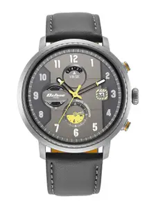 Titan Men Black Dial & Grey Leather Straps Analogue Watch