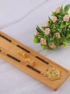 Brandsoon Gold-Plated & Black Beaded Traditional Mangalsutra With Earrings