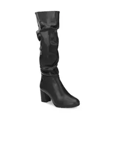 Delize Women Black Solud Party High-Top Block Heeled Boots