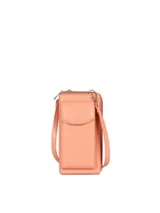 THE CLOWNFISH Women Peach-Coloured Leather Two Fold Wallet with Front Mobile Pocket