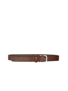 THE CLOWNFISH Men Brown Textured Leather Belt
