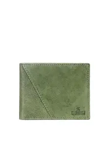 THE CLOWNFISH Men Green Leather Textured Two Fold Wallet