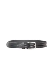 THE CLOWNFISH Men Black Leather Belt With Embossed Design