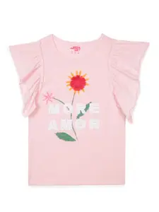 UNDER FOURTEEN ONLY Pink & White Floral Printed Pure Cotton Top
