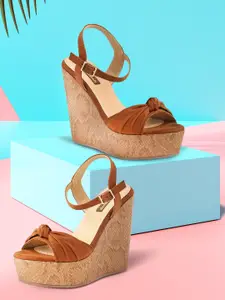 Flat n Heels Brown Suede Wedge Peep Toes