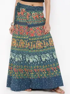 SOUNDARYA Multicoloured Ethnic Print Wrap-Around Maxi Skirt