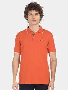 Arrow Men Orange Pure Cotton Polo Collar T-shirt