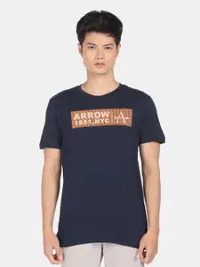 Arrow Men Blue Typography Printed T-shirt