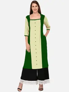 KALINI Women Green Colourblocked Thread Work Tiering Kurta