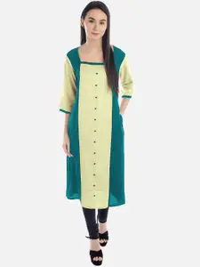 KALINI Women Sea Green & Cream-Coloured Colourblocked Kurta