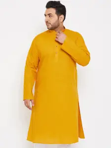 VASTRAMAY Men Mustard Yellow Cotton Linen Kurta