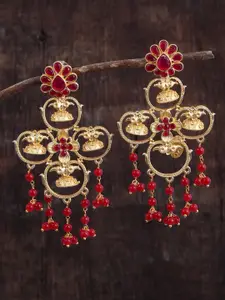 Silvermerc Designs Gold-Toned & Red Contemporary Drop Earrings
