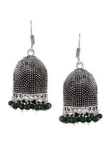 Silvermerc Designs Silver-Toned & Black Dome Shaped Jhumkas Earrings