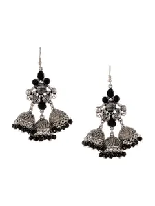 Silvermerc Designs Silver-Toned & Black Contemporary Jhumkas Earrings