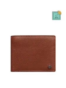 Eske Men Brown Textured RFID Leather Two Fold Wallet