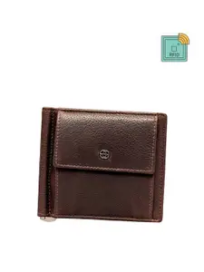 Eske Men Brown Leather Two Fold Wallet With Front Flap Coin Pocket