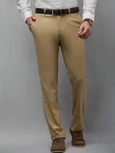 Oxemberg Men Khaki Solid Regular Fit Formal Trousers