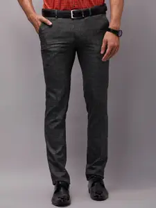 Oxemberg Men Charcoal Checked Slim Fit Chinos Trousers