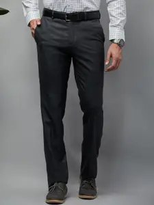 Oxemberg Men Charcoal Solid Slim Fit Formal Trousers