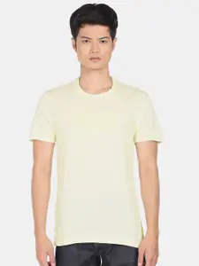 Arrow Men Yellow Typography Printed Pure Cotton T-shirt