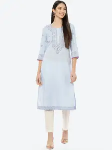 Rangriti Blue Ethnic Motifs Yoke Design Kurta