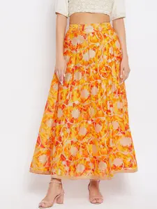 Clora Creation Women Yellow & Orange Floral Printed Flared Skirts