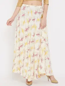 Clora Creation Women Cream & Pink Printed Flared Maxi Skirts