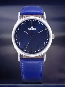 WROGN Men Navy Blue Dial & Navy Blue Leather Straps Analogue Watch WRG00102A
