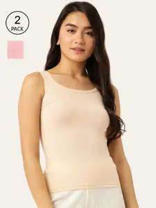 Lady Lyka Pack Of 2 Beige & Pink Cotton Camisole