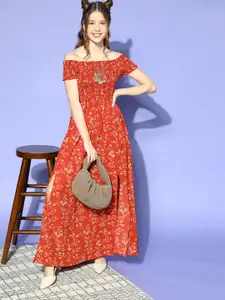 Berrylush Women Gorgeous Red Floral Volume Play Dress