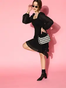 Berrylush Women Stylish Black Self-Design Bustier Dress