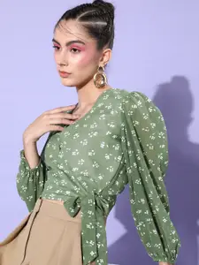 THREAD MUSTER Women Gorgeous Green Floral Bustier Top