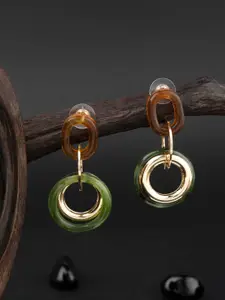 E2O Gold-Toned & Green Contemporary Drop Earrings