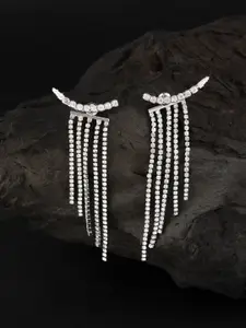 E2O Women Silver-Toned Contemporary Studded Drop Earrings