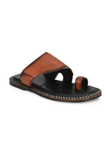Eego Italy Men Tan & Black Leather Comfort Sandals