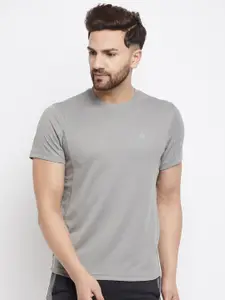 ATHLISIS Men Grey Solid Slim Fit Training or Gym T-shirt