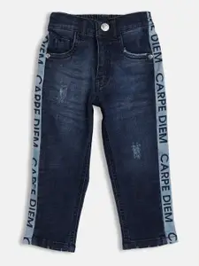 Gini and Jony Boys Blue Slim Fit Mid-Rise Low Distressed Light Fade Stretchable Jeans