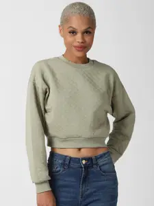 FOREVER 21 Women Sage Self Design Pullover Sweatshirt