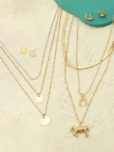 AMI Set of 2 Gold Tone Contemporary Layered Chains & Earrings