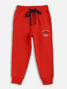Gini and Jony Boys Red Solid Cotton Joggers