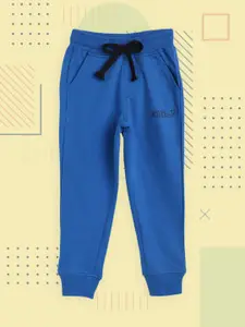 Gini and Jony Boys Blue Solid Cotton Joggers