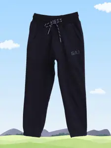 Gini and Jony Boys Navy Blue Solid Cotton Joggers